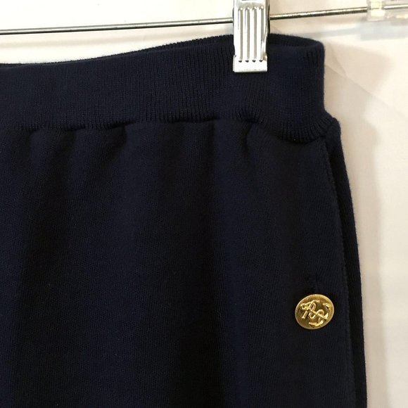 Vintage 80s Pencil Maxi Skirt Small Navy Stretch Elastic Waist Anchor Buttons US - Picture 2 of 8